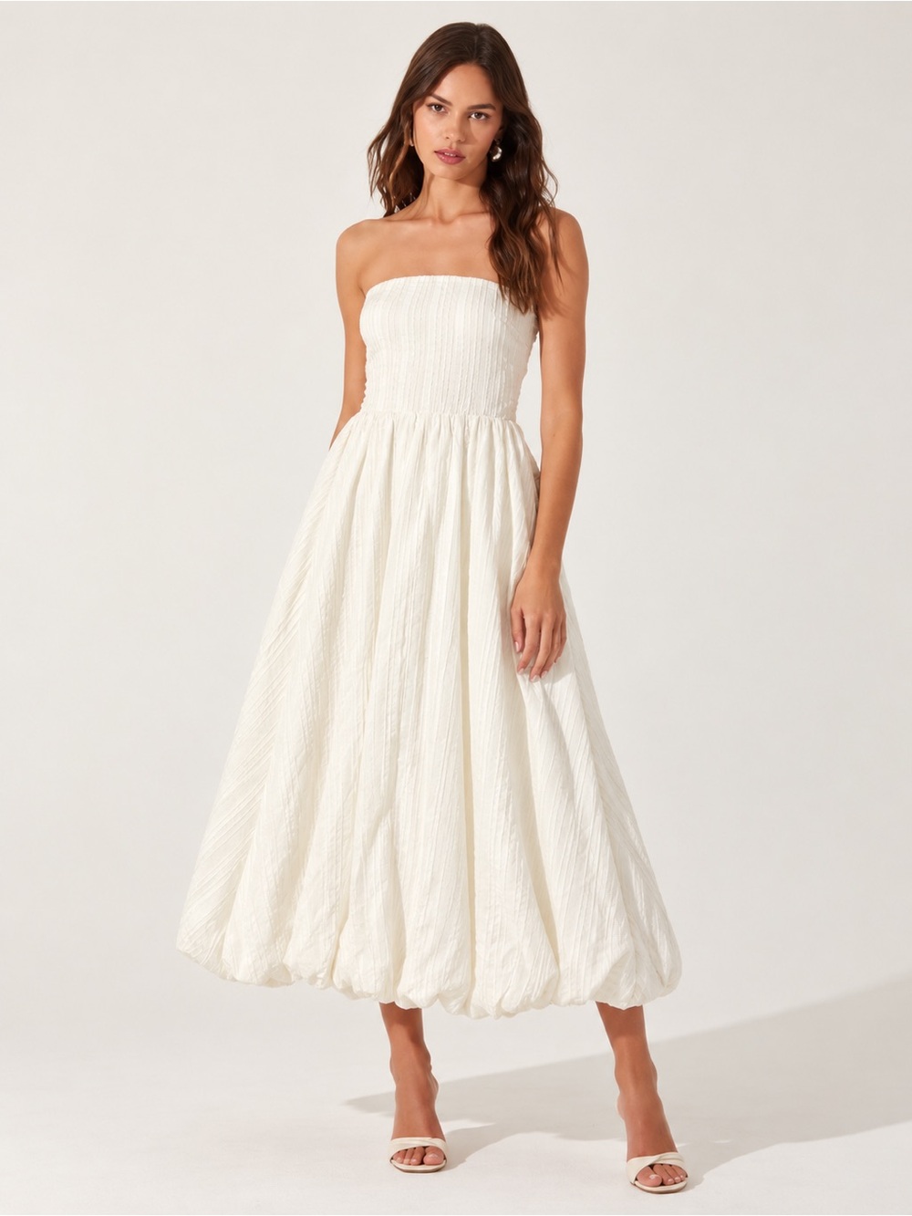ASTR The Label Cream Strapless Midi Dress Bubble Hem Size XS